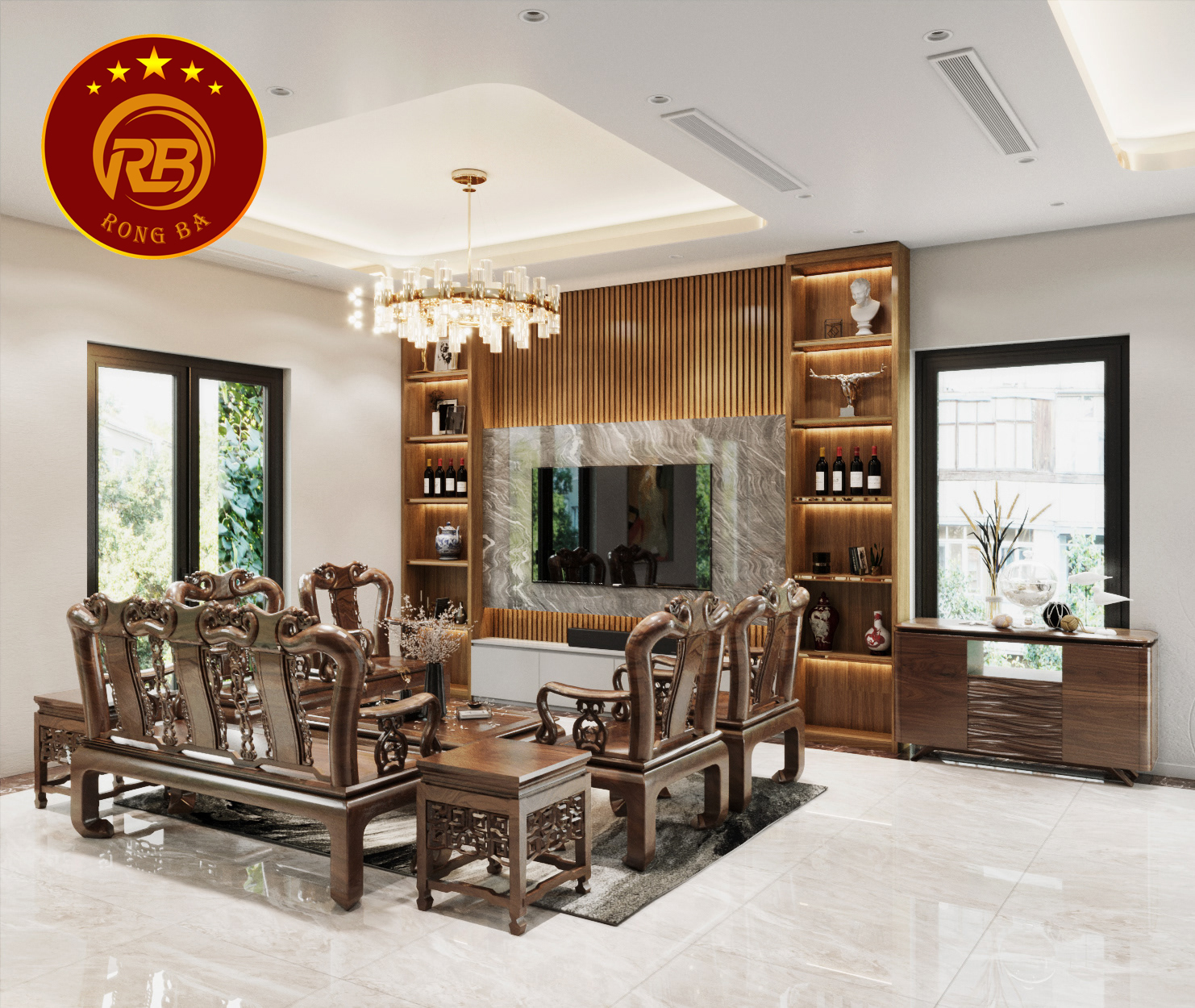 tủ trang trí gỗ óc chó 10
