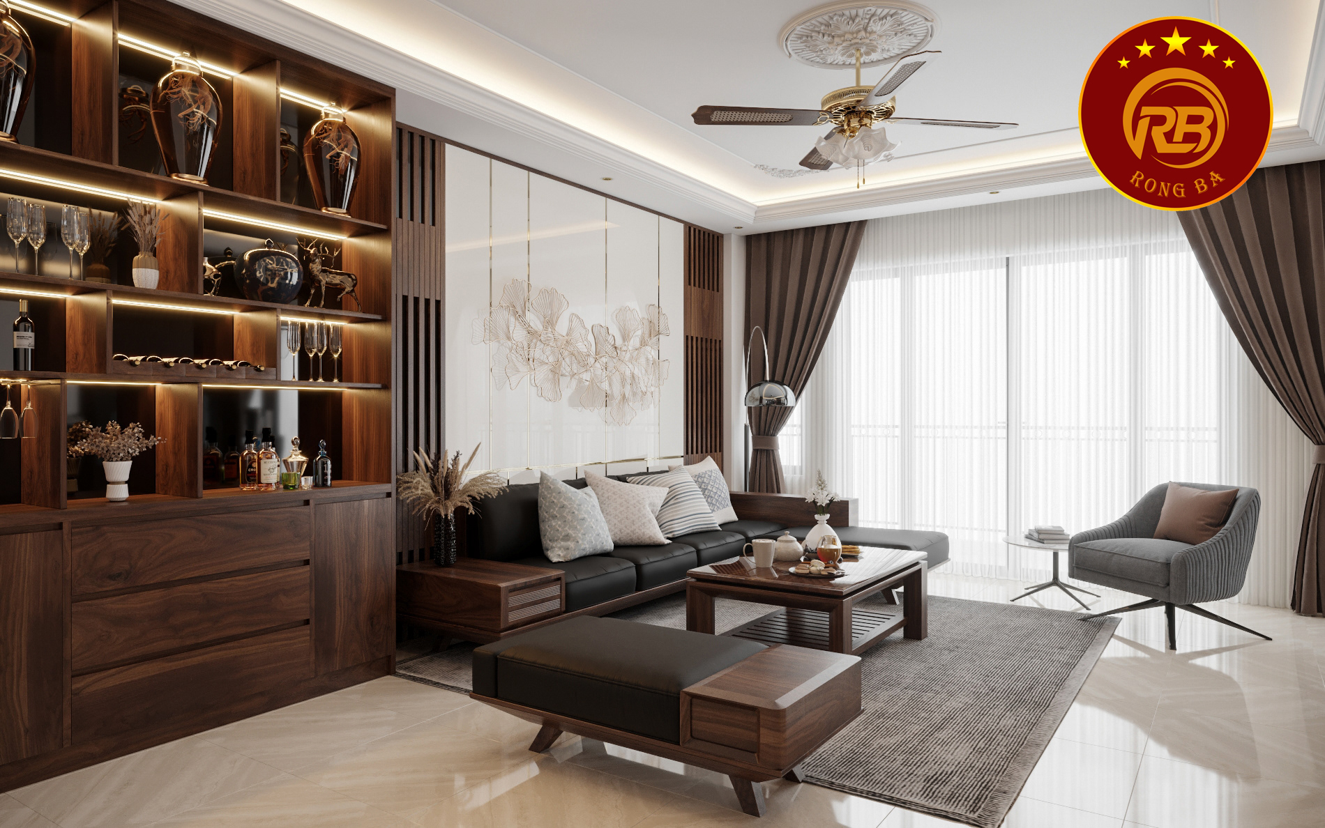 tủ trang trí gỗ óc chó 7