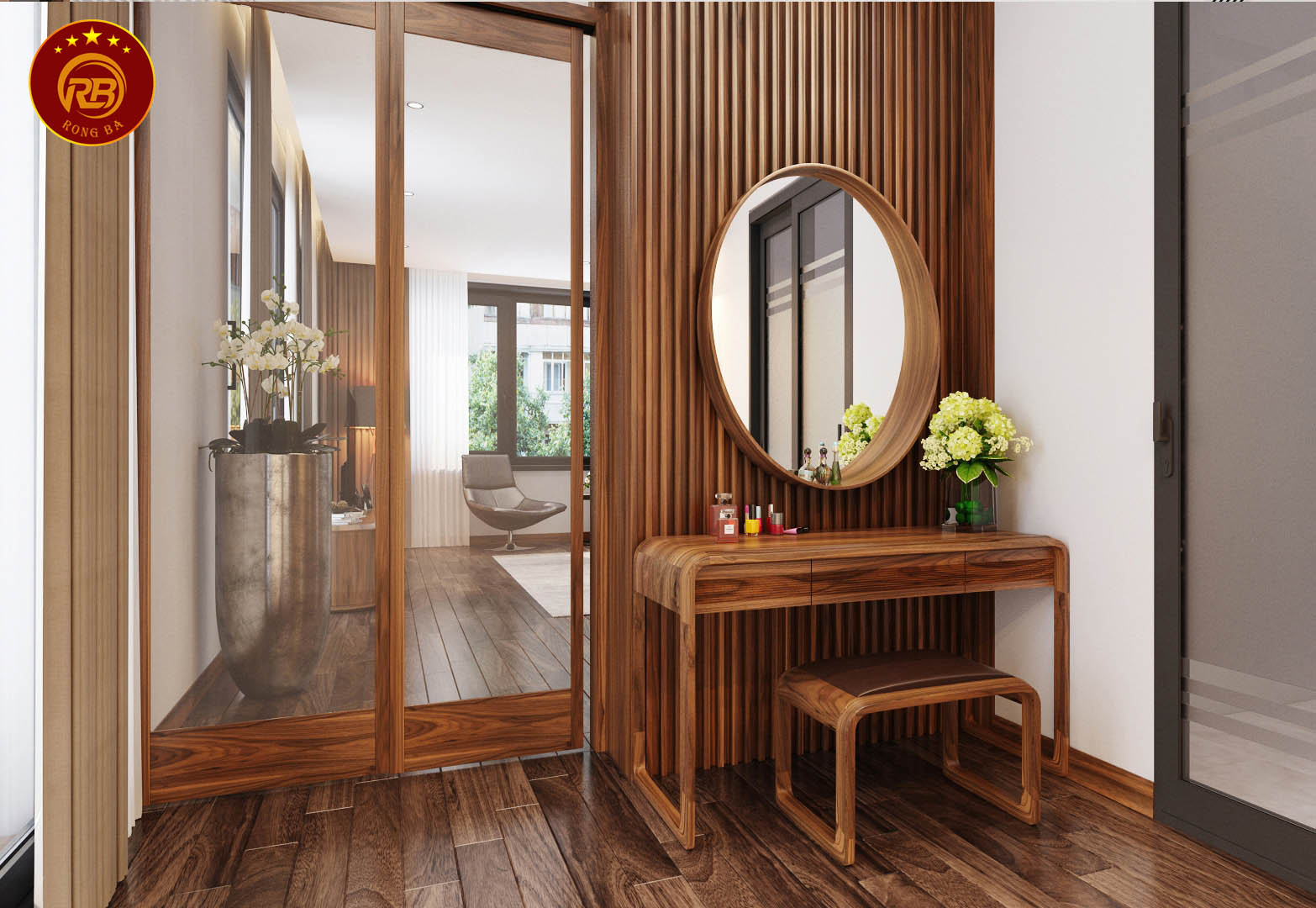 Bàn phấn gỗ óc chó