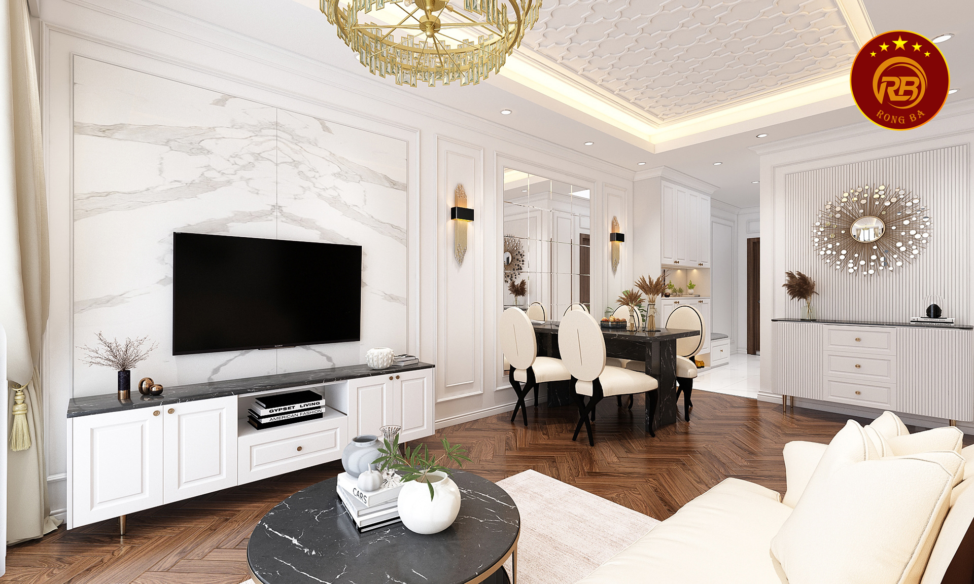 kích thước kệ tivi tân cổ điển 1