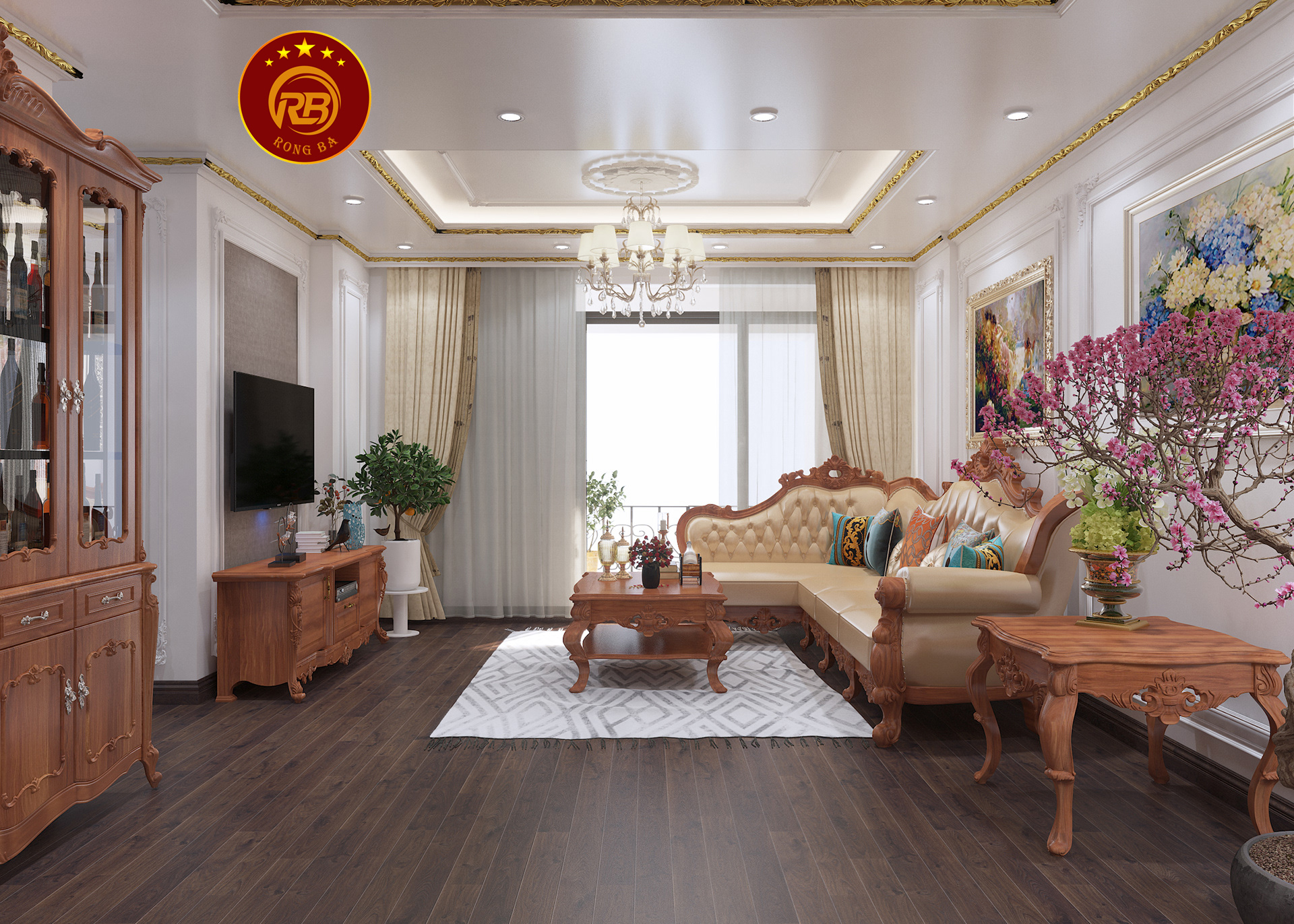 kích thước kệ tivi tân cổ điển 11