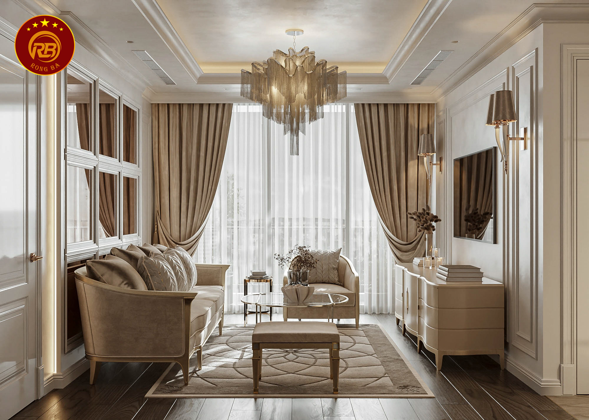 kích thước kệ tivi tân cổ điển 14