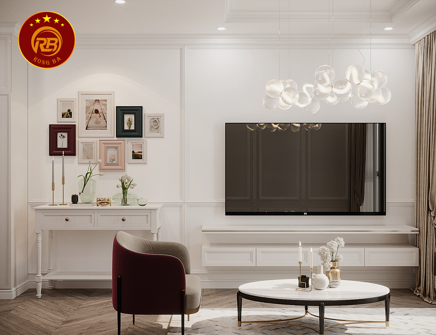 kích thước kệ tivi tân cổ điển 3