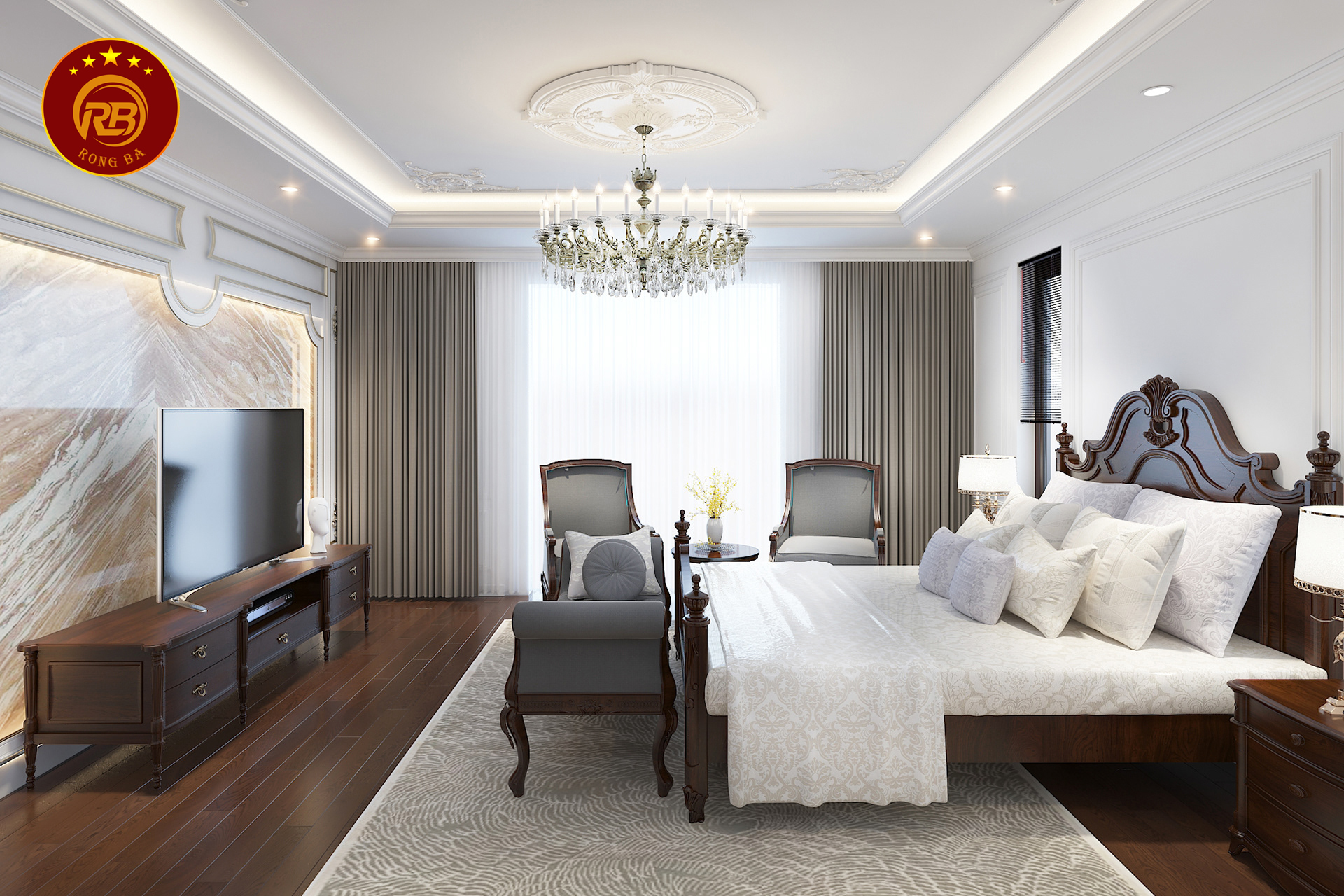 kích thước kệ tivi tân cổ điển 4
