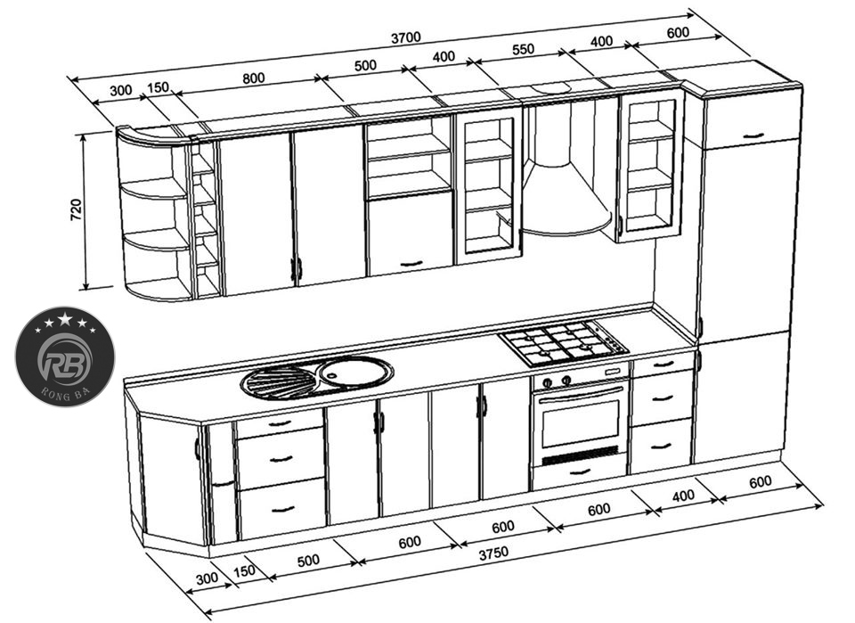 kích thước các ngăn tủ bếp 3