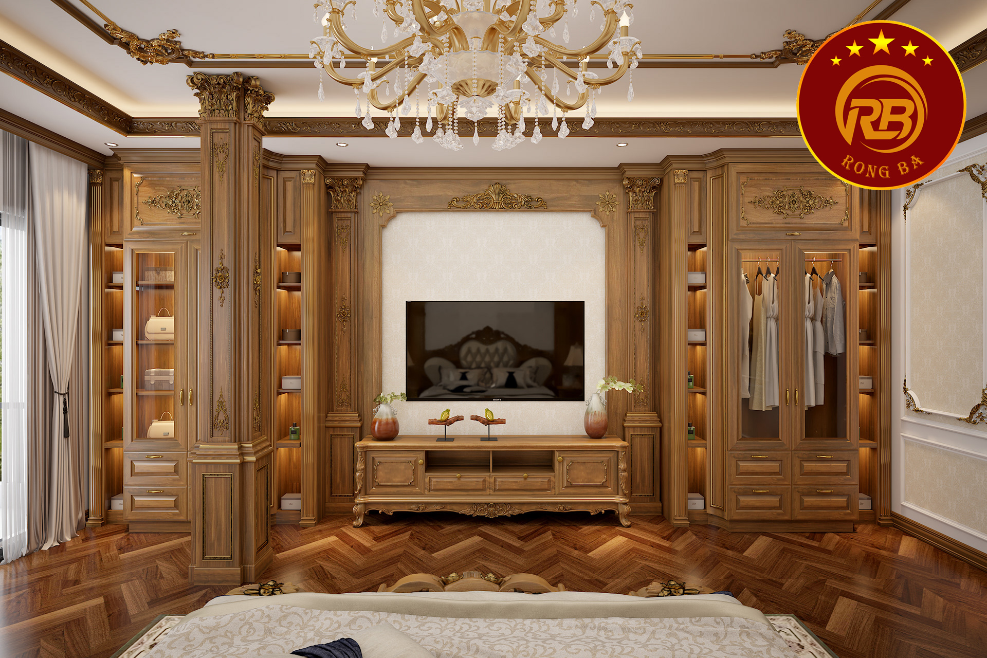 kích thước kệ tivi tân cổ điển 1
