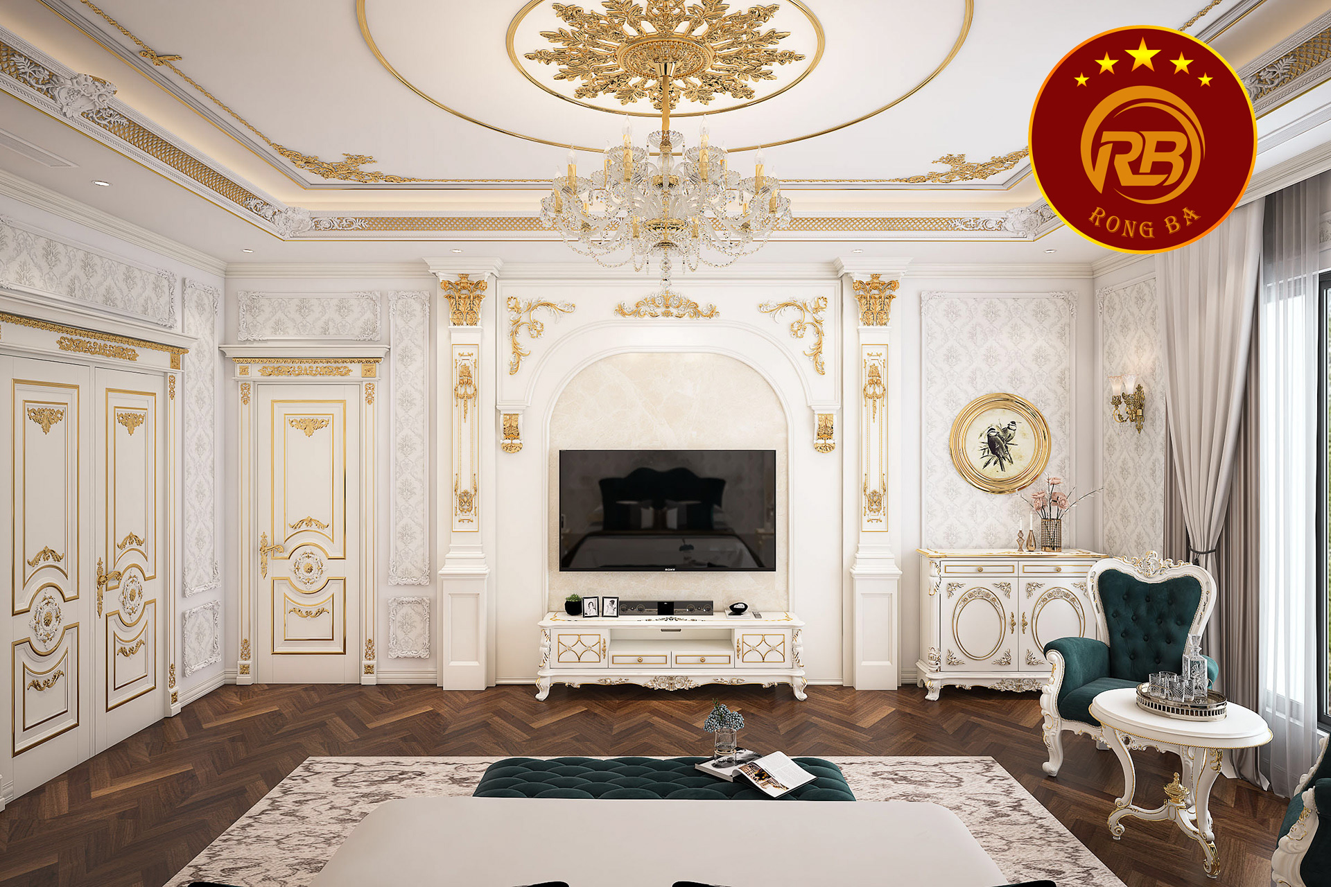 kích thước kệ tivi tân cổ điển 17