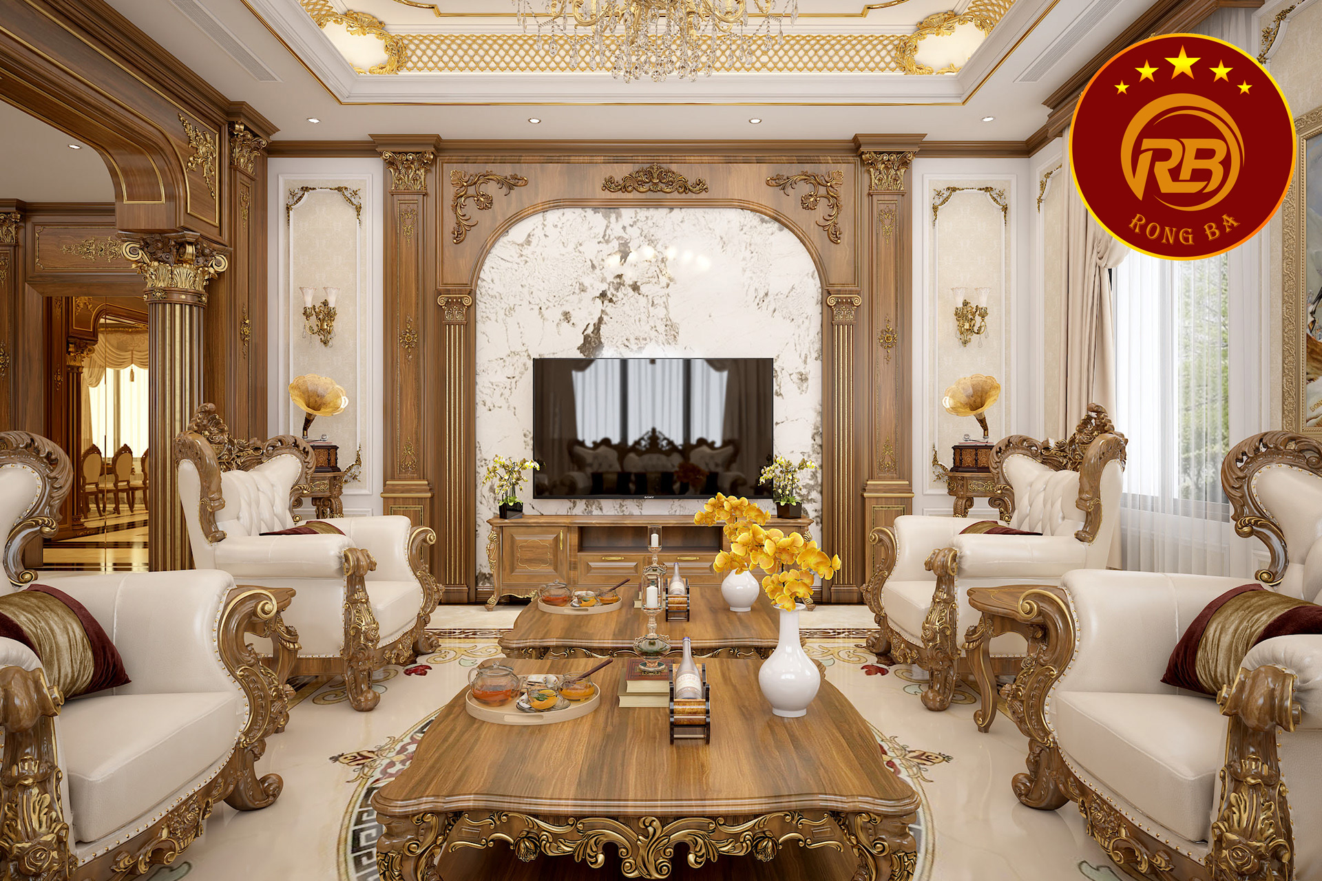 kích thước kệ tivi tân cổ điển 18