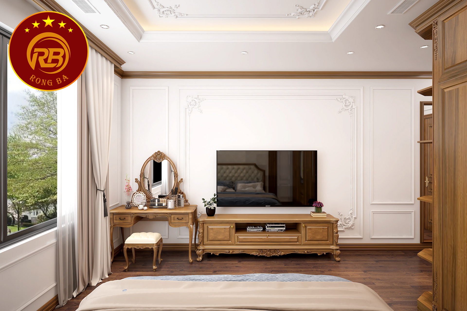 kích thước kệ tivi tân cổ điển 19