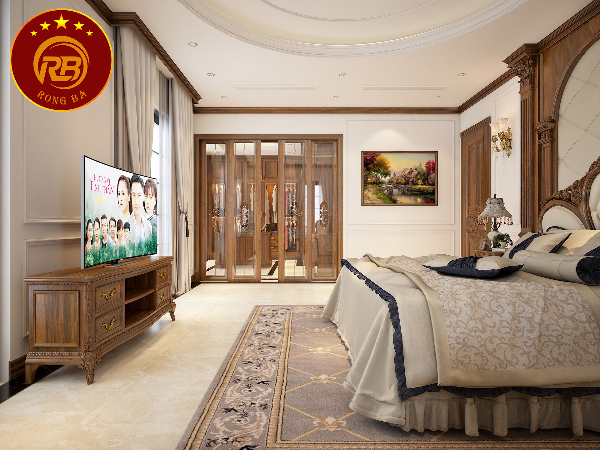 kích thước kệ tivi tân cổ điển 2