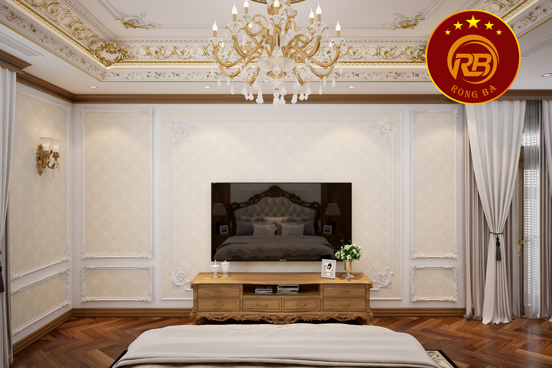kích thước kệ tivi tân cổ điển 24