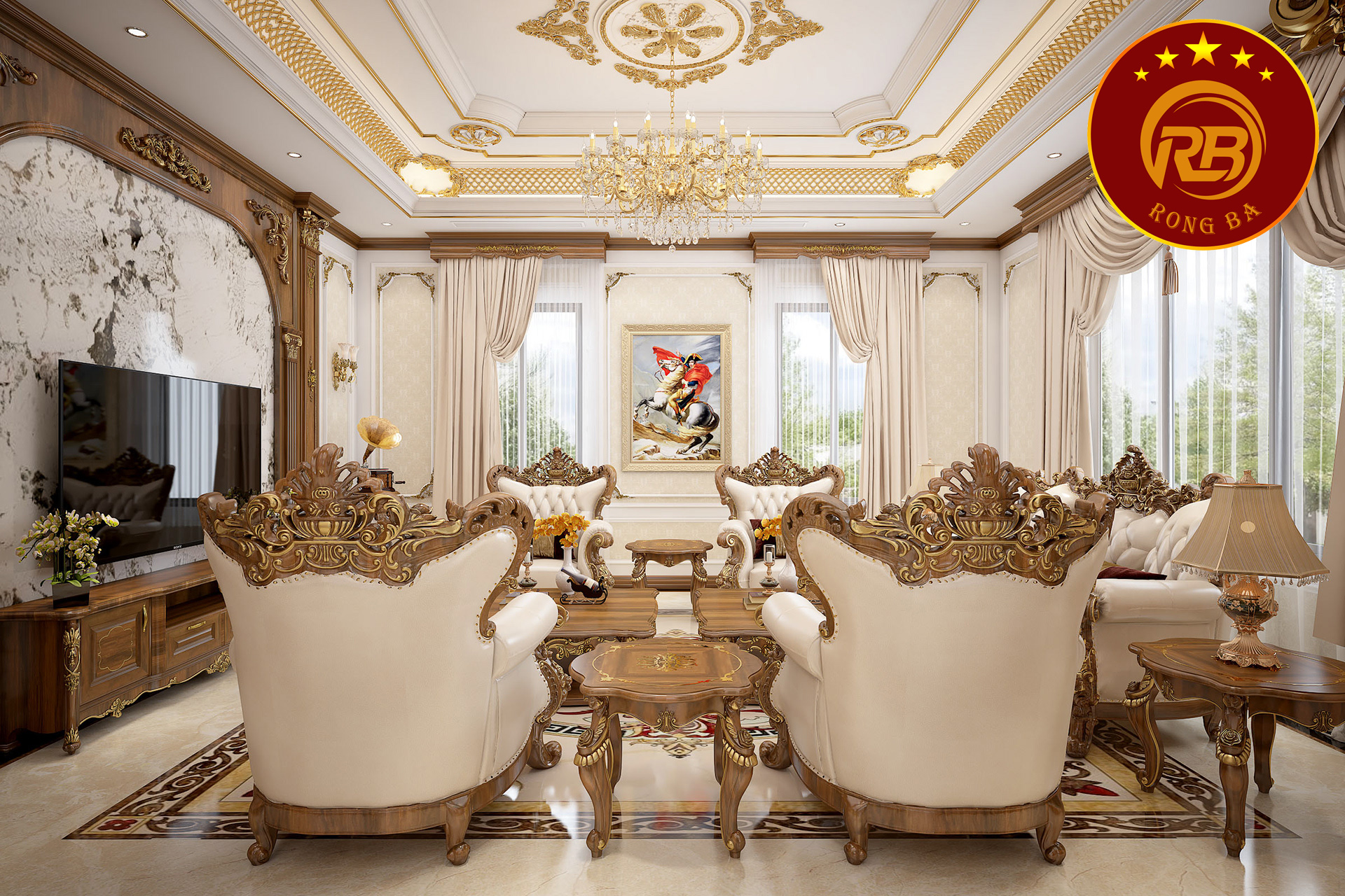 kích thước kệ tivi tân cổ điển 3