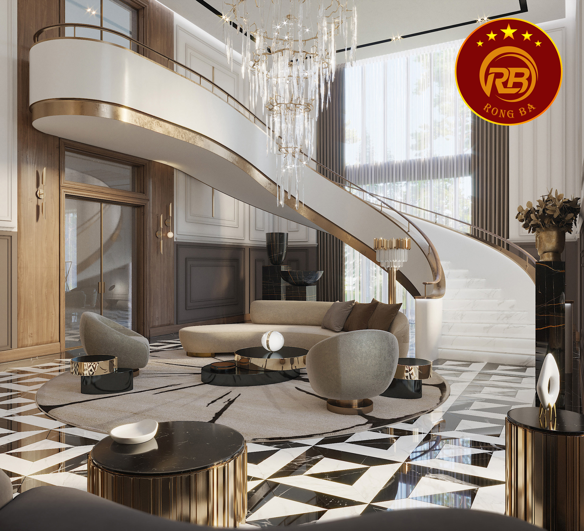 phòng khách đẹp có cầu thang 13