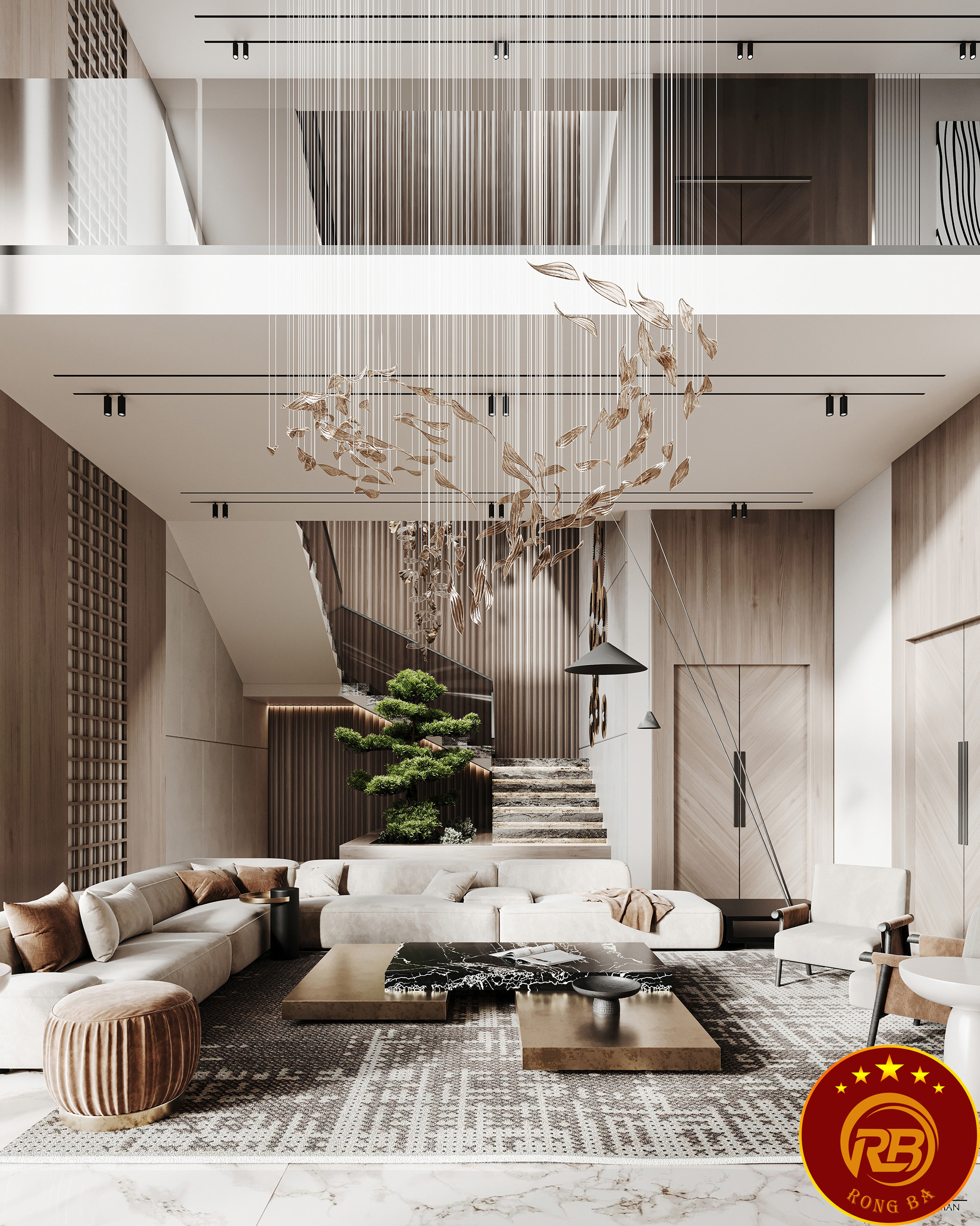 phòng khách đẹp có cầu thang 15