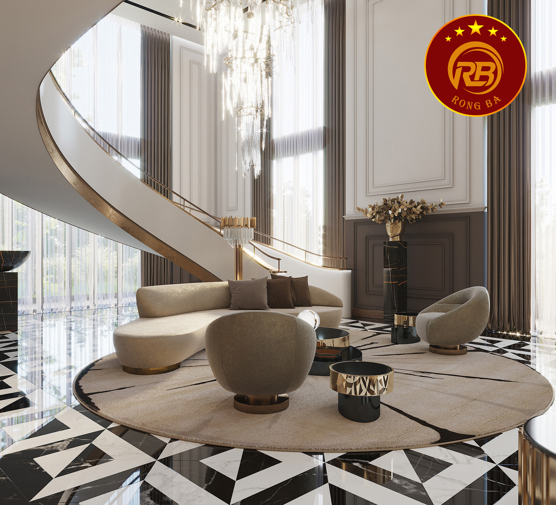 phòng khách đẹp có cầu thang 23