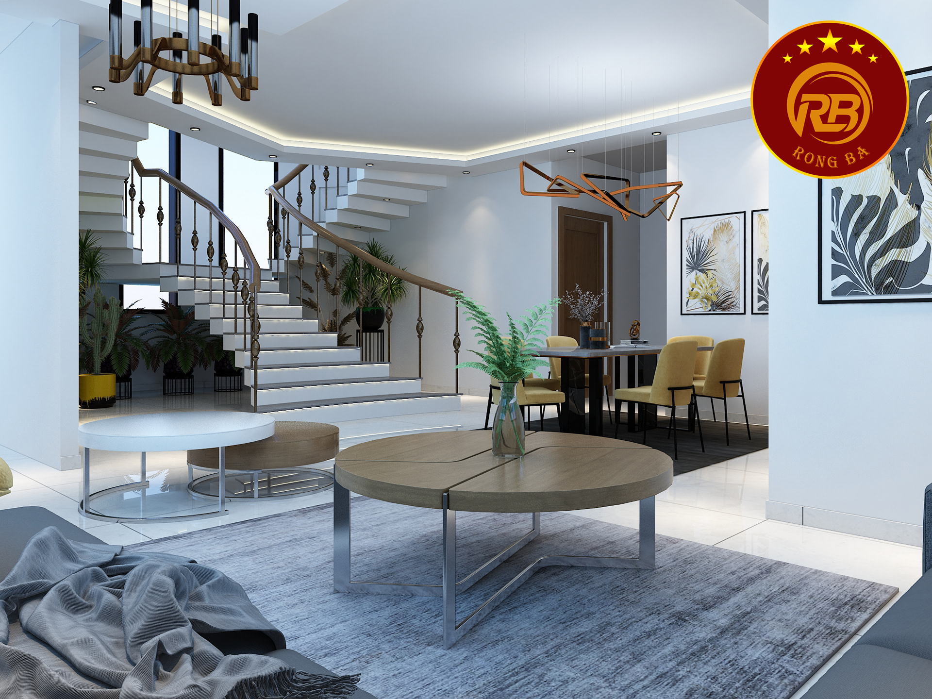 phòng khách đẹp có cầu thang 3