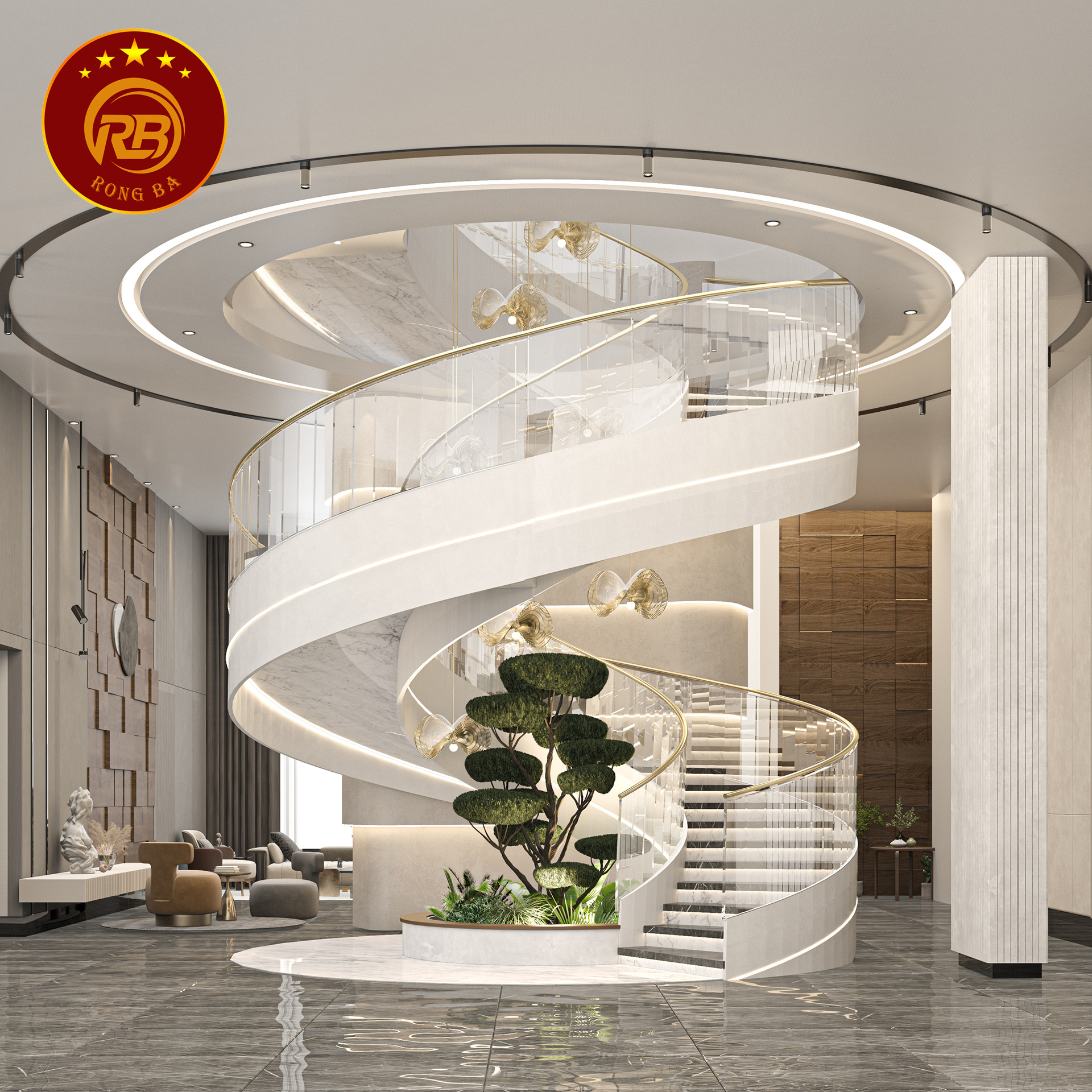 phòng khách đẹp có cầu thang 7
