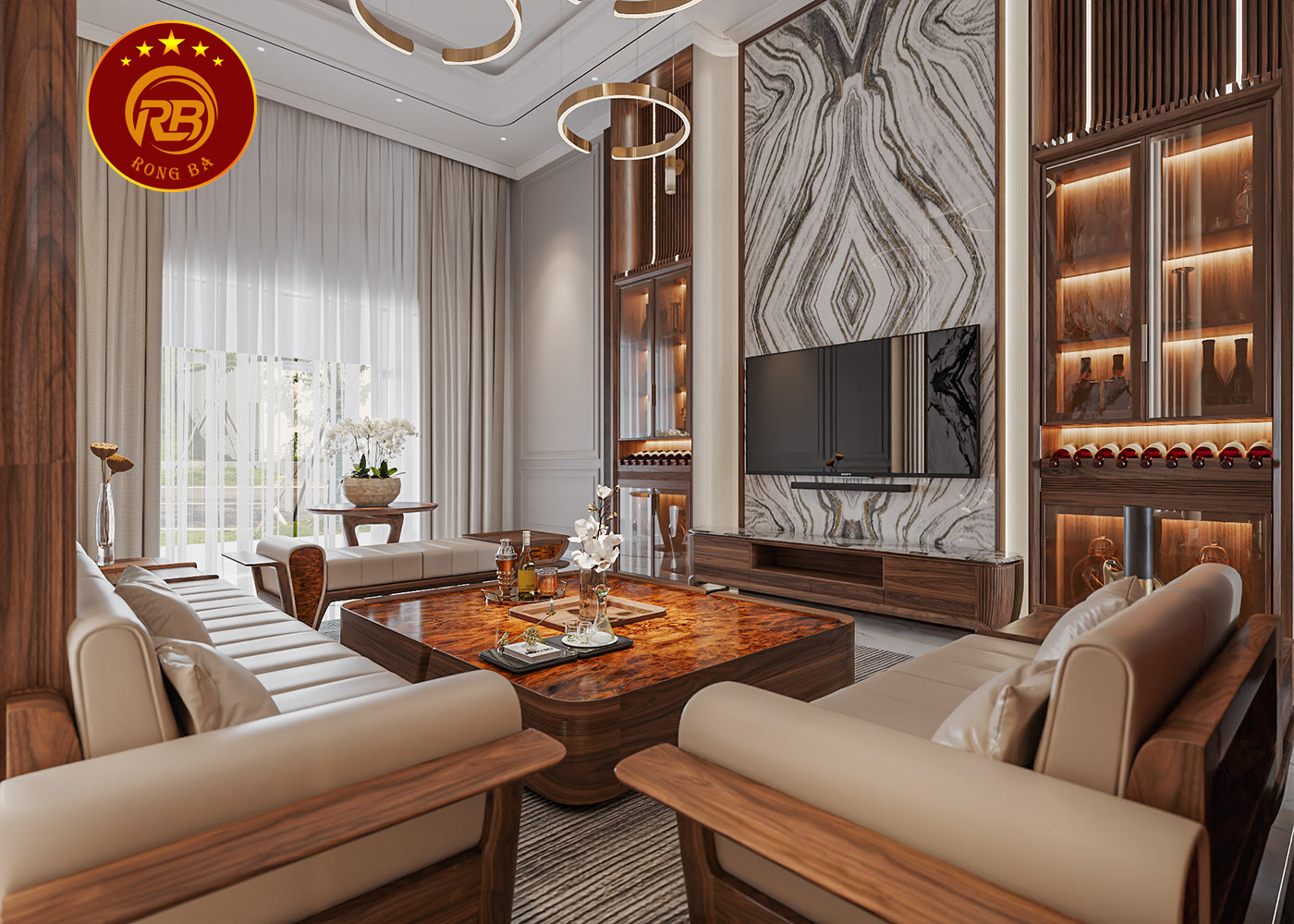 Thiết kế bàn ghế gỗ óc chó phòng khách thi công trọn gói 3