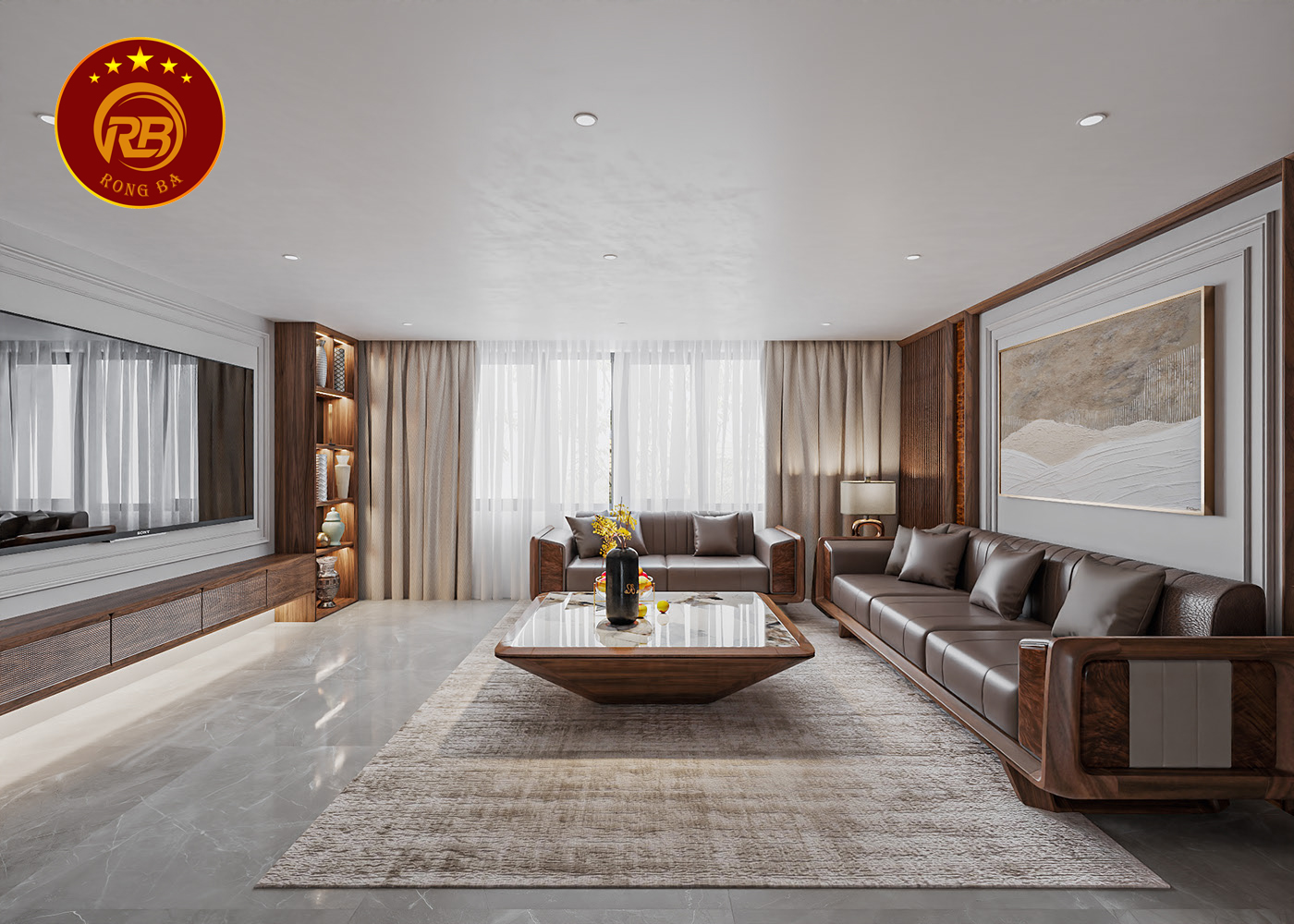 Thiết kế bàn ghế gỗ óc chó phòng khách thi công trọn gói 6
