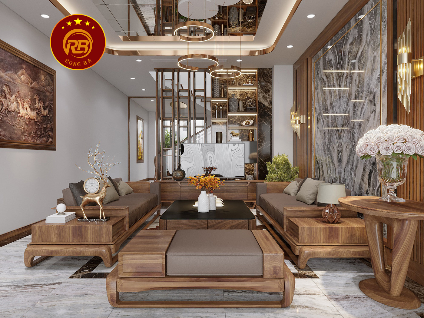 Thiết kế bàn ghế sofa gỗ óc chó sang trọng đẳng cấp