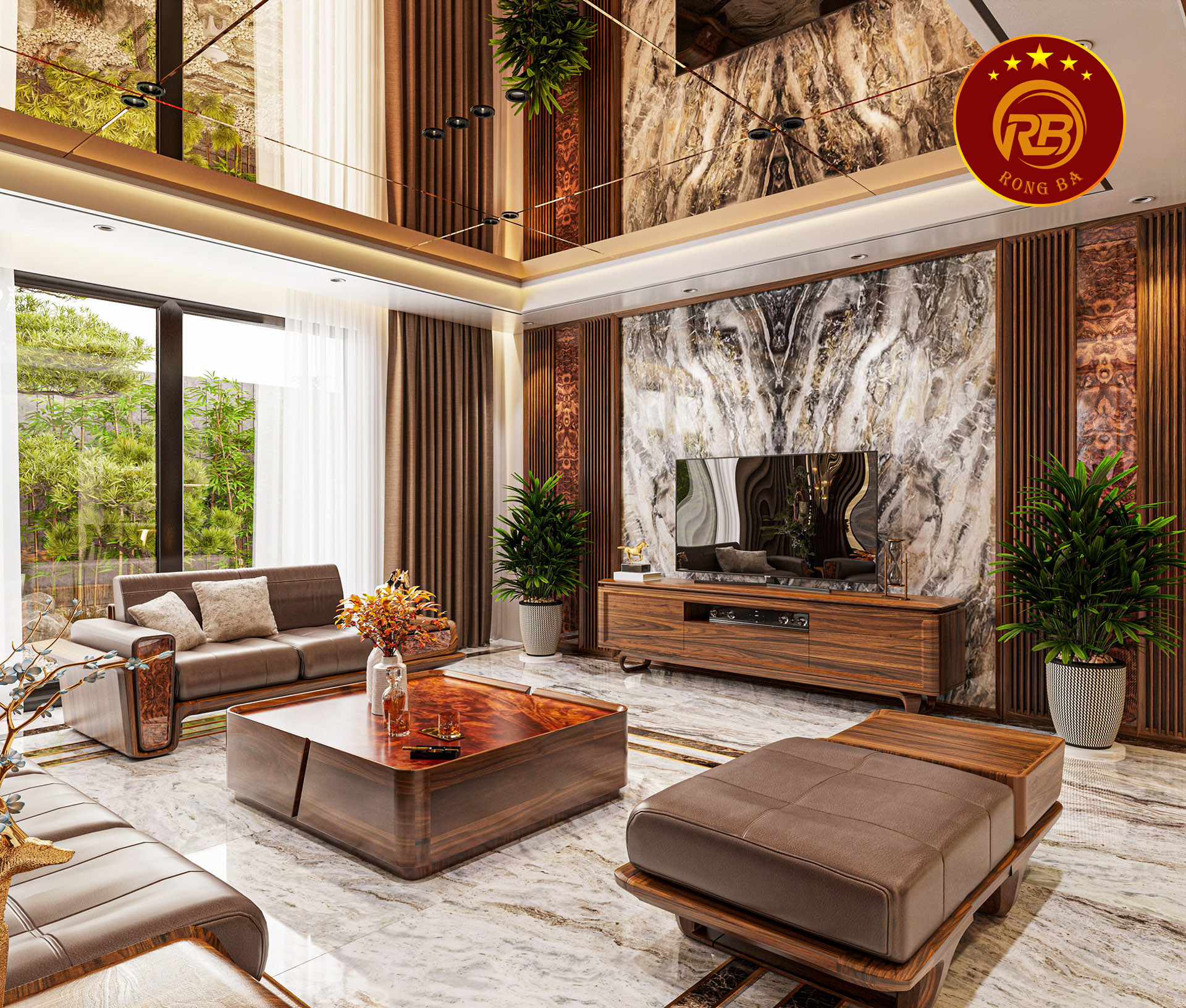 sofa gỗ óc chó hiện đại