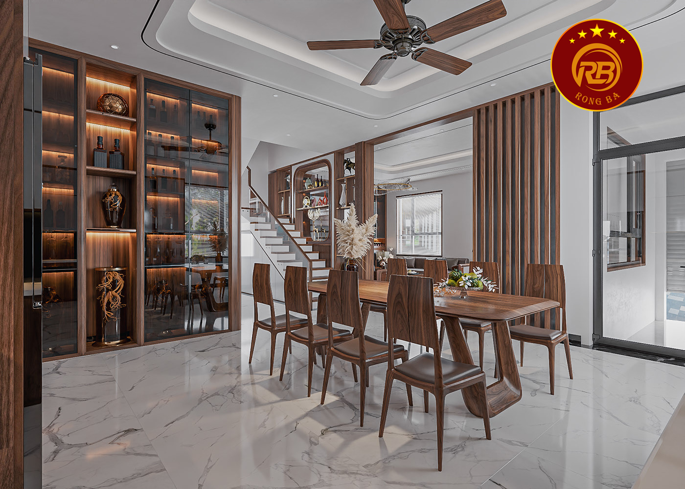 Sản xuất nội thất biệt thự gỗ óc chó đẹp hiện đại