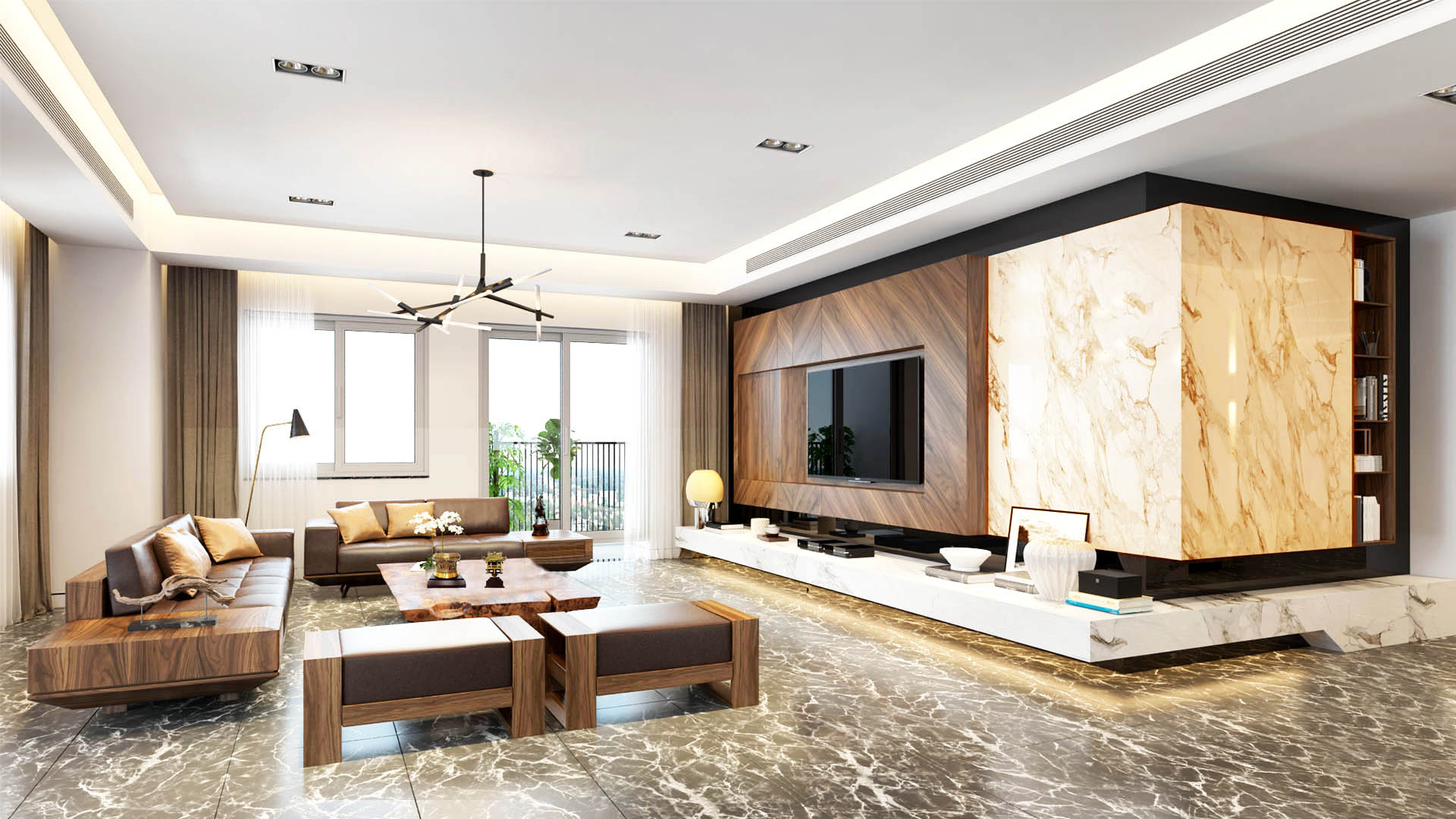 nội thất biệt thự gỗ óc chó