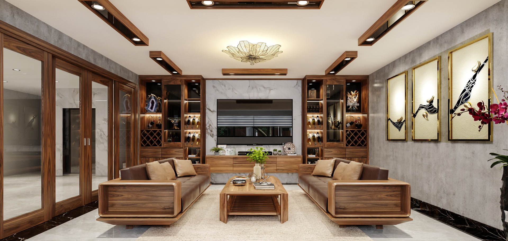 sofa gỗ óc chó tại hậu giang