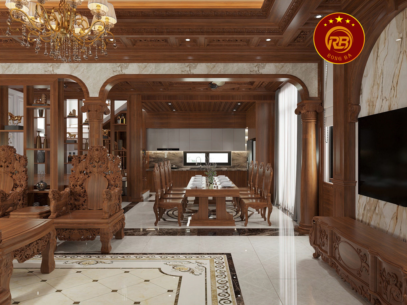 Thiết kế nội thất gỗ óc chó tại bắc ninh hiện đại 4