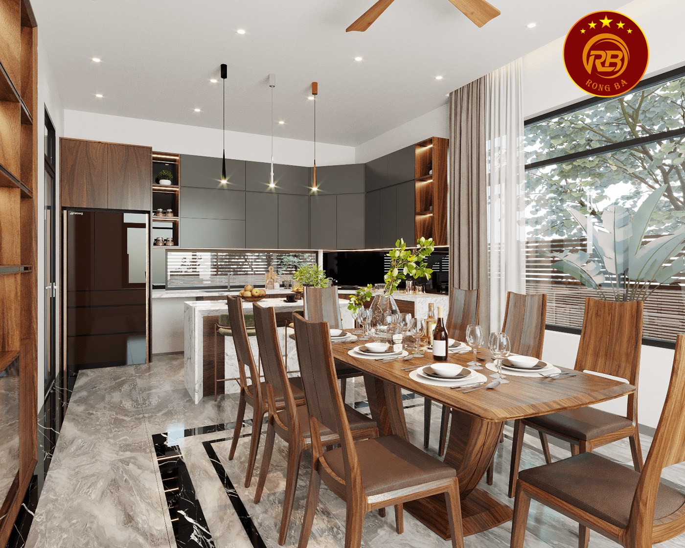 Thi công nội thất gỗ óc chó tại cà mau hiện đại 8