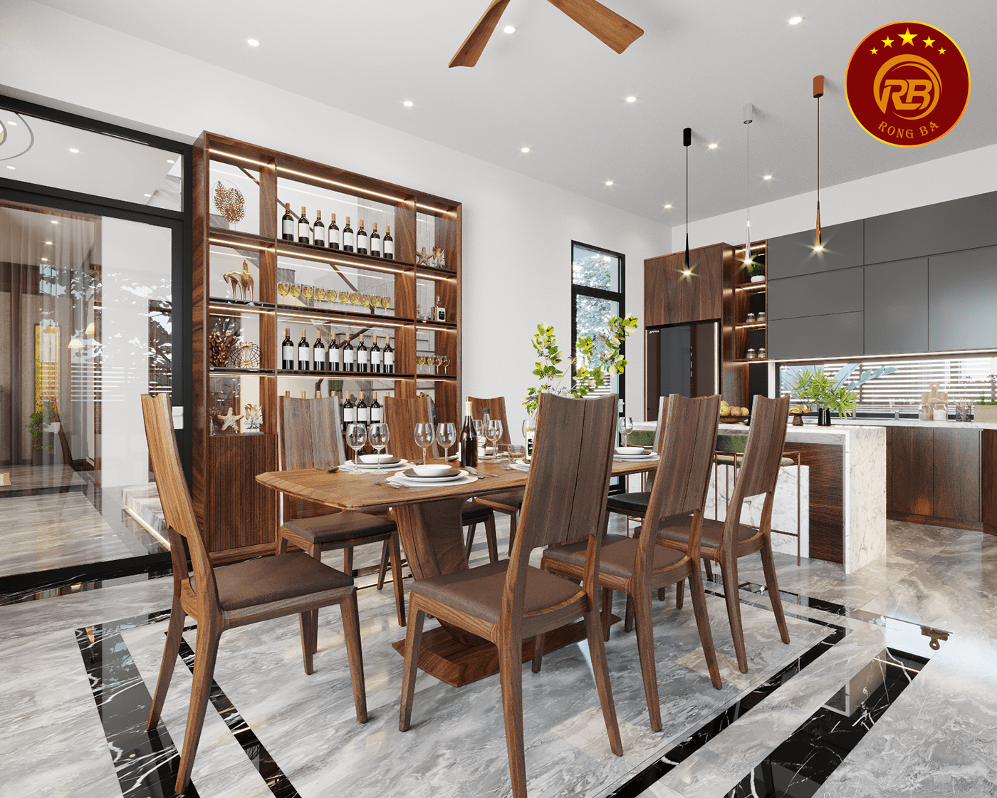 Thi công nội thất gỗ óc chó tại cà mau hiện đại 9