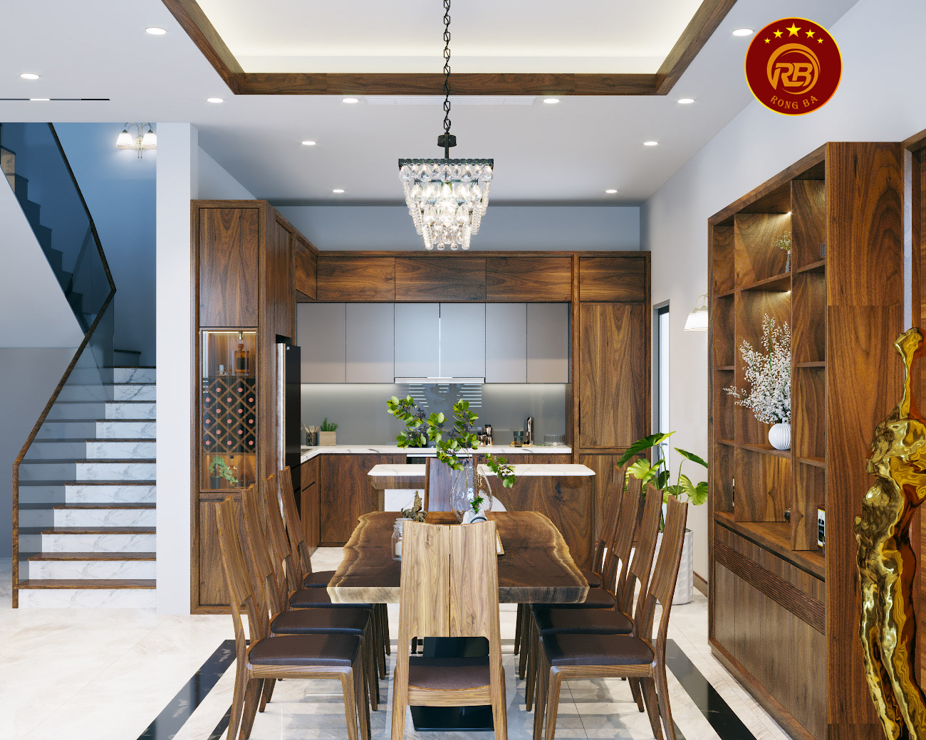 Thi công nội thất gỗ óc chó tại cao bằng hiện đại 7