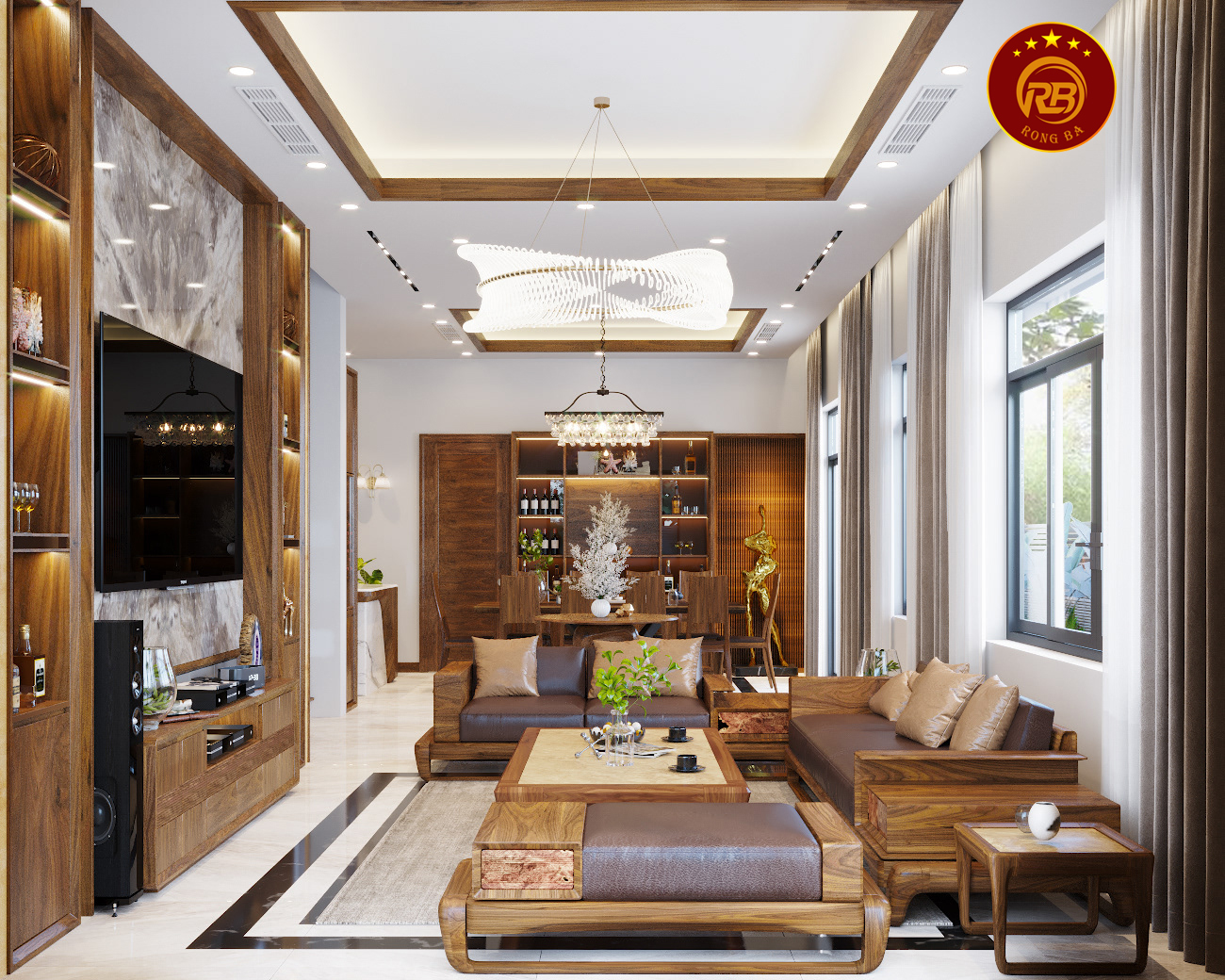 Thi công nội thất gỗ óc chó tại cao bằng hiện đại 8