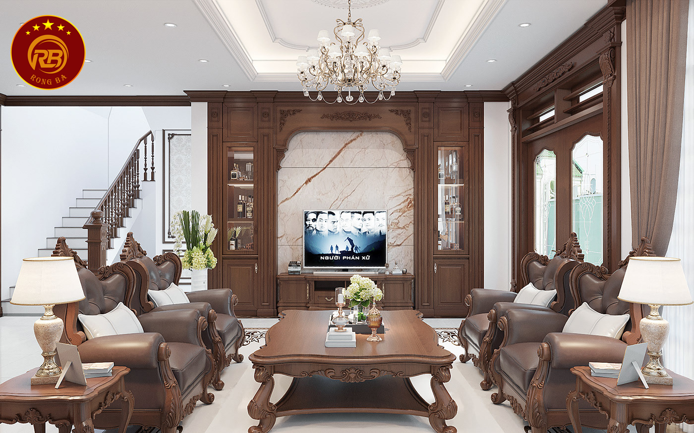 Thi công nội thất gỗ óc chó tại long an hiện đại 2