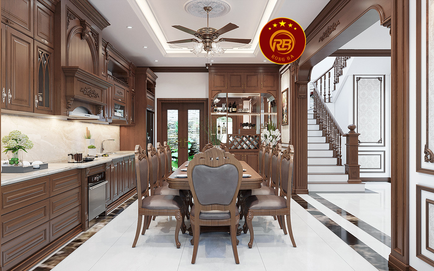 Thi công nội thất gỗ óc chó tại long an hiện đại 5