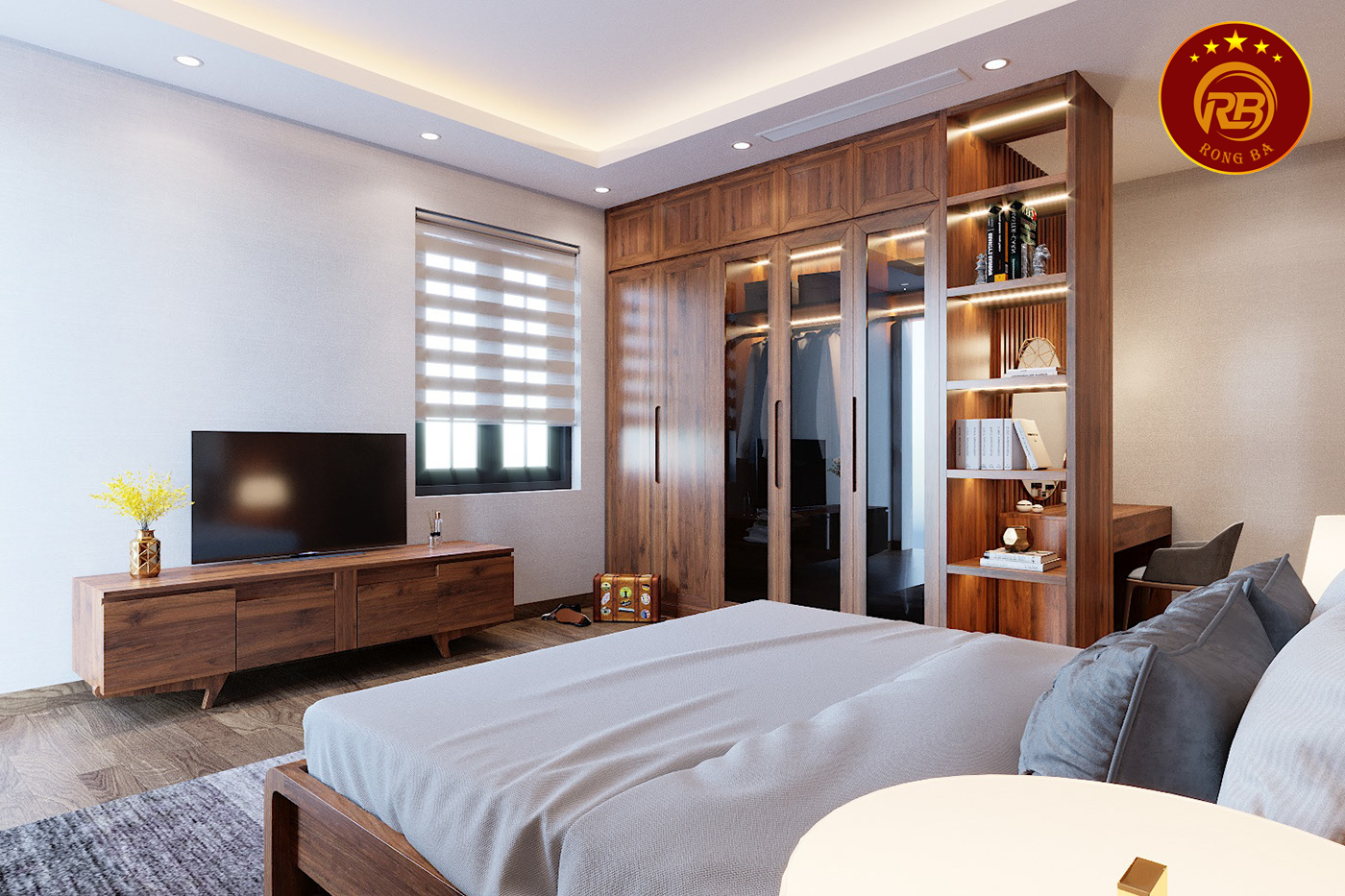 Thiết kế giường ngủ gỗ óc chó tại an giang đẹp hiện đại 2