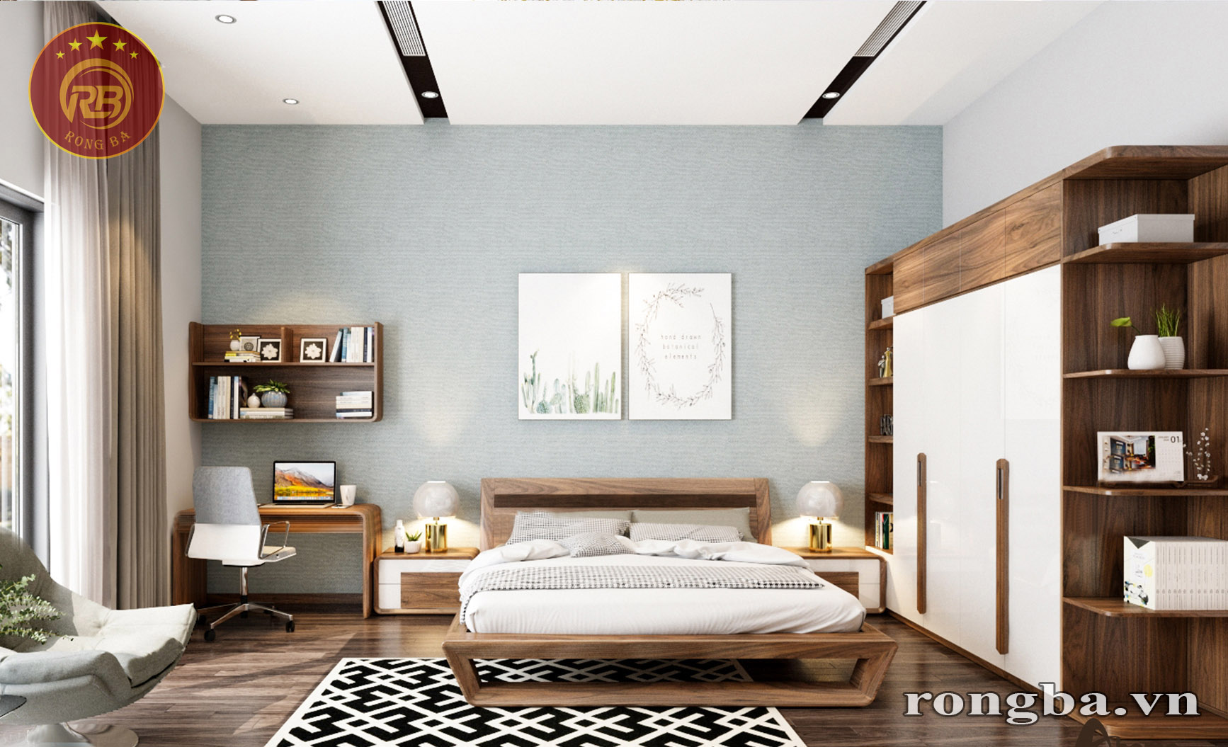 giường tủ gỗ óc chó