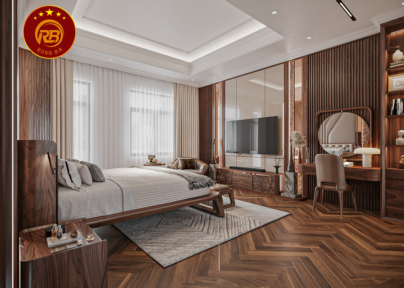 Thiết kế kệ tivi gỗ óc chó hiện đại cao cấp sang trọng 3