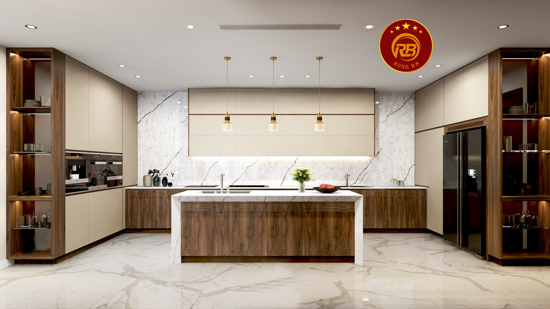 tủ bếp gỗ óc chó tự nhiên