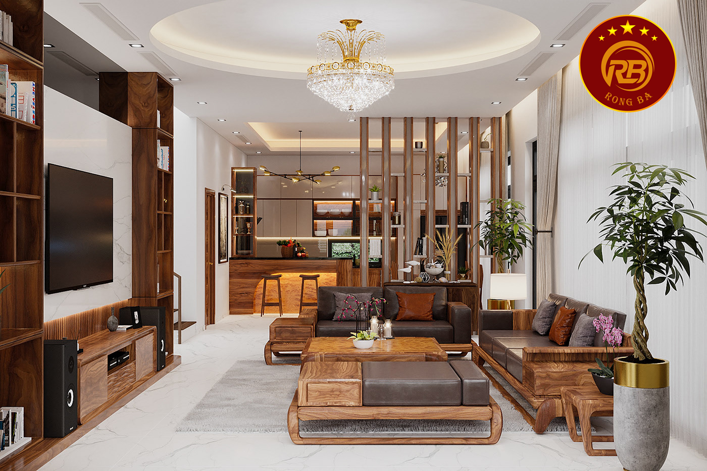 thiết kế nội thất gỗ óc chó tại sơn