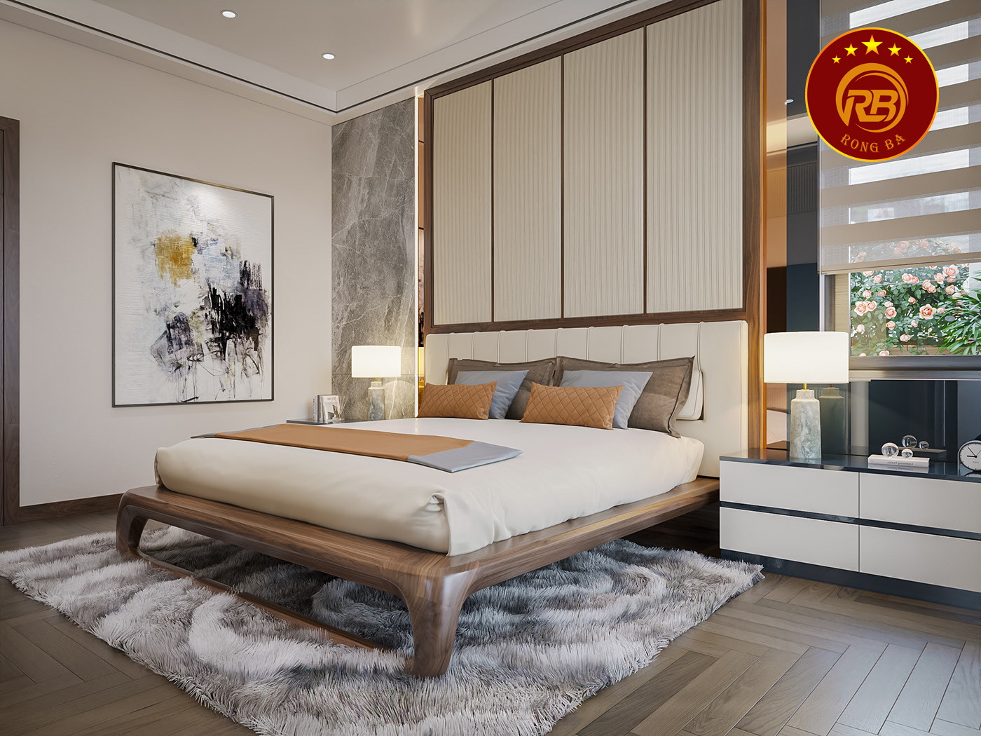 nội thất biệt thự gỗ óc chó tại trà vinh 2