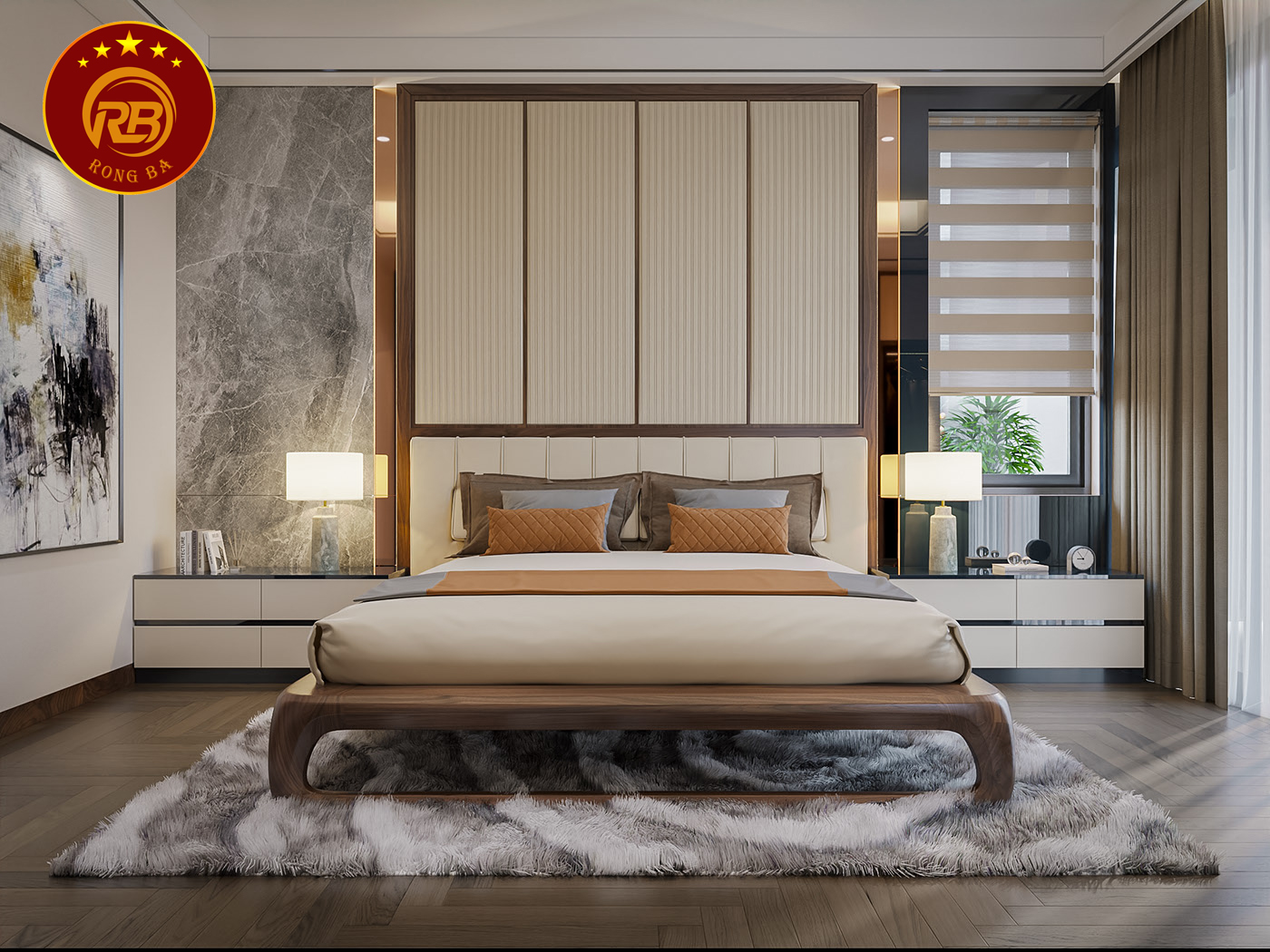 nội thất biệt thự gỗ óc chó tại trà vinh