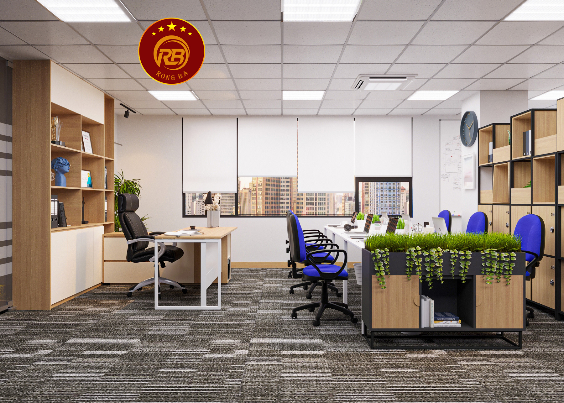 thi công nội thất văn phòng xanh 1