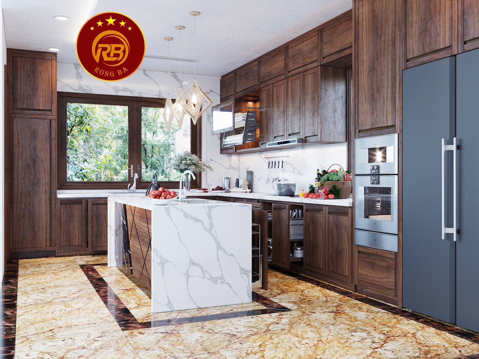 tủ bếp gỗ óc chó tại Thái Bình