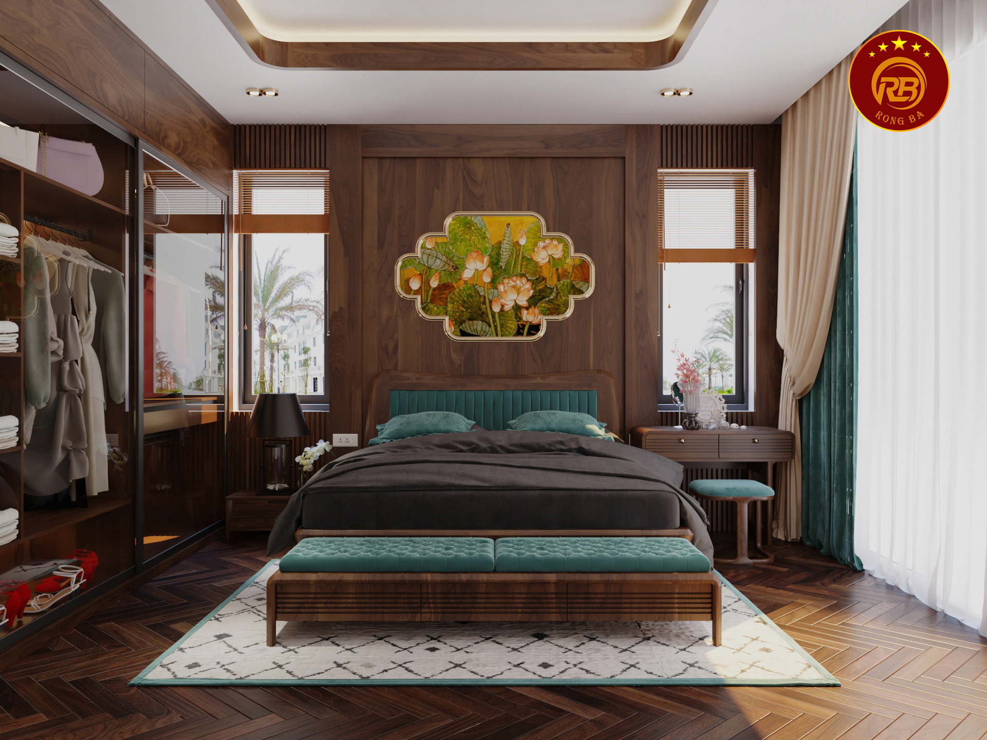 bàn trang điểm gỗ óc chó 19