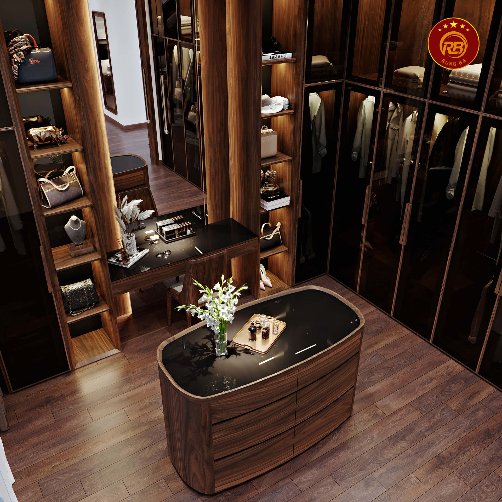 bàn trang điểm gỗ óc chó 3