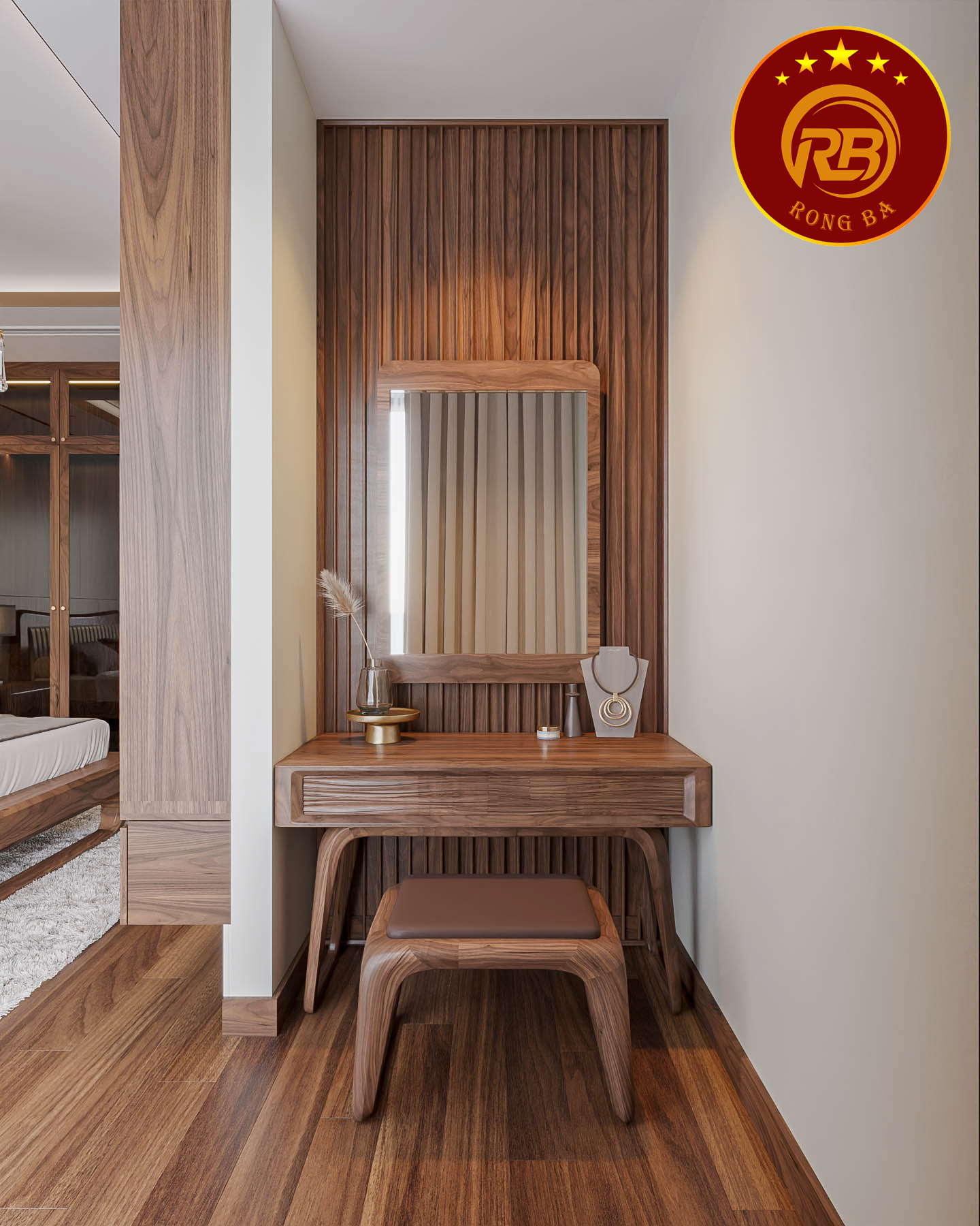 bàn trang điểm gỗ óc chó